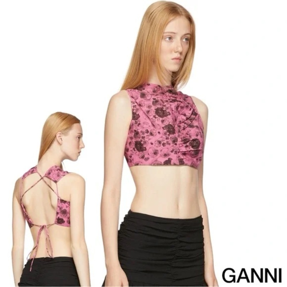 GANNI
Floral cotton poplin crop top (T1)